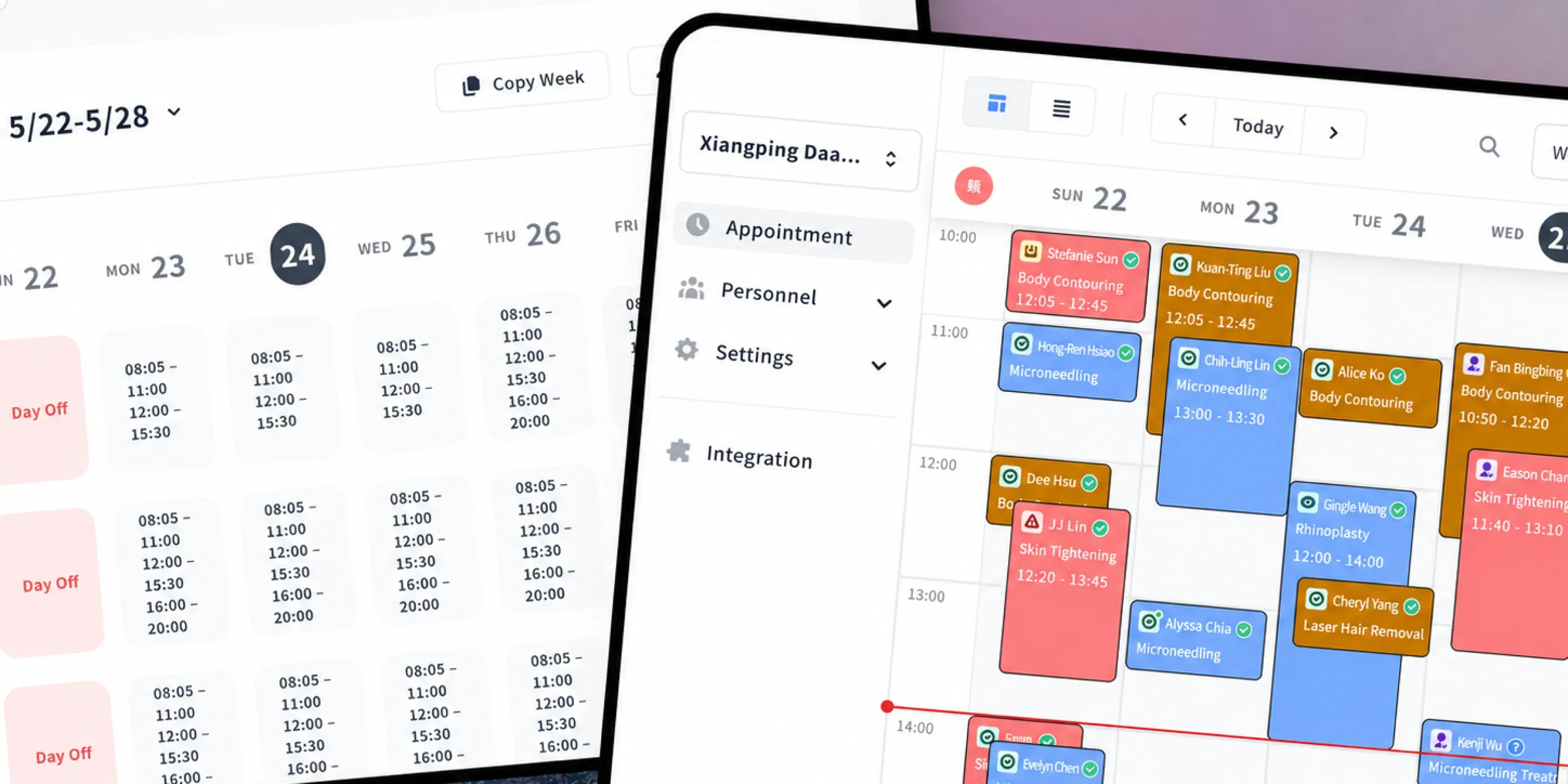 Calendar workspace from the clinic platform case